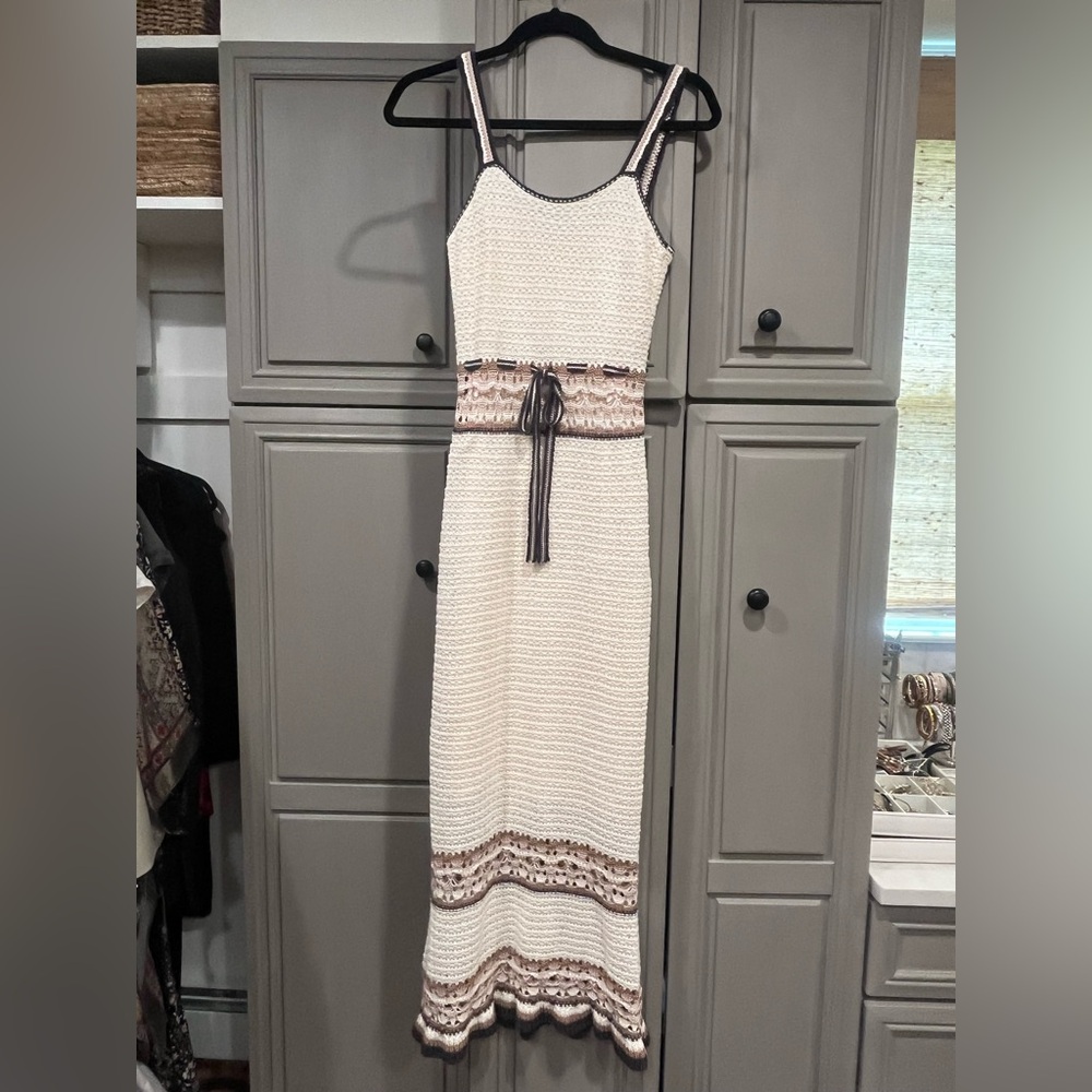 Elegant White and Brown Maxi Dress